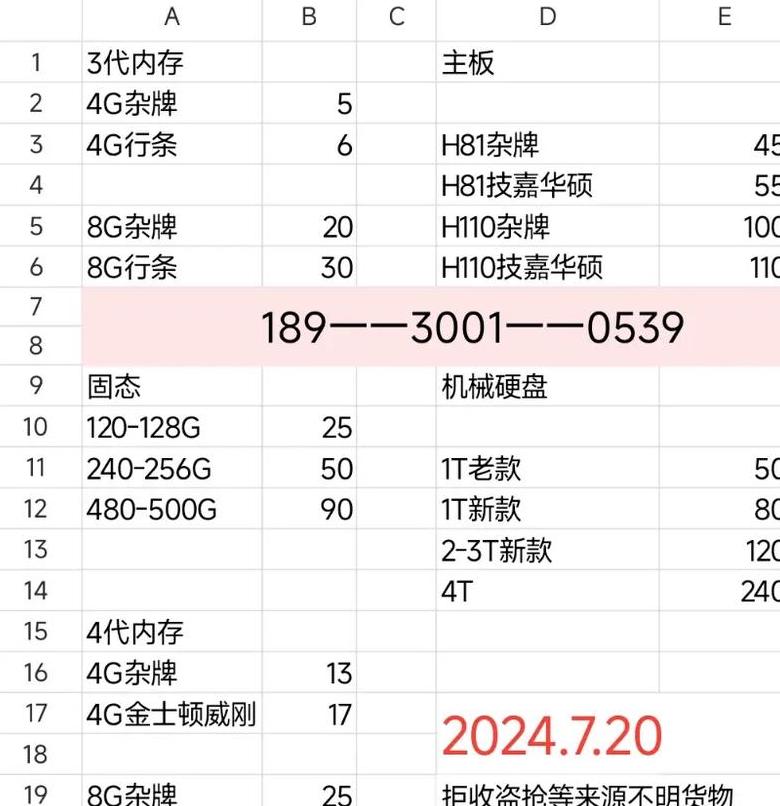 笔记本硬盘价格一览表